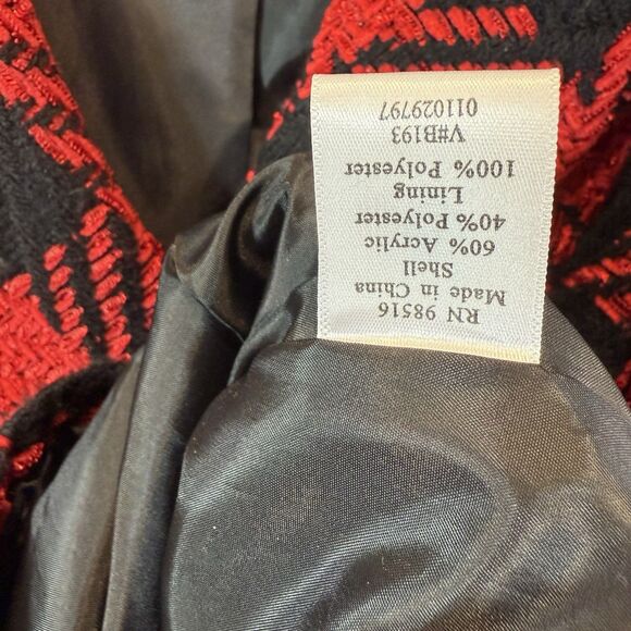 Coldwater Creek Jacket Blazer Houndstooth Chenille Red Black Plaid 20 - Picture 6 of 11